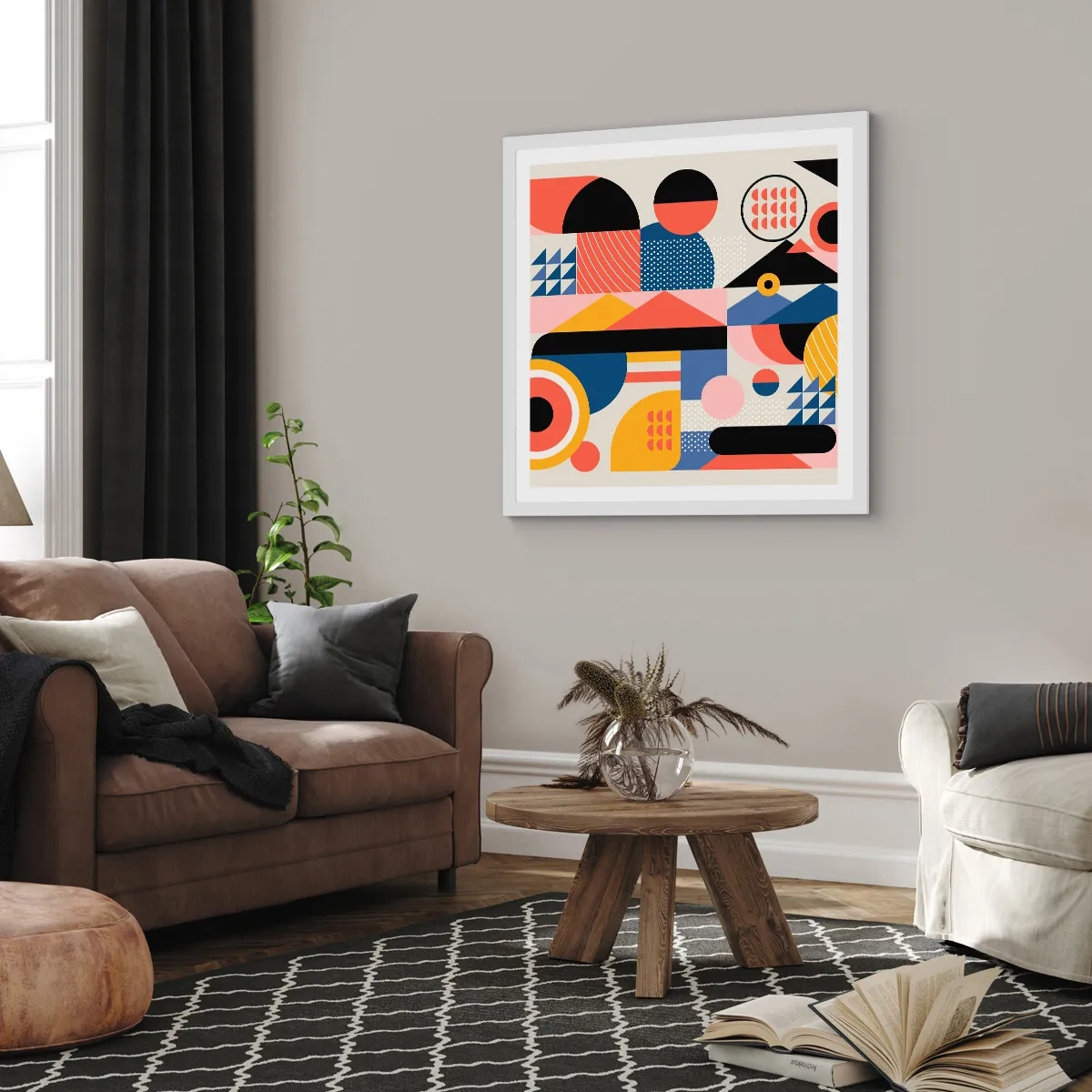 Poster in een witte lijst - Compositie: speel rond - 50x50 cm