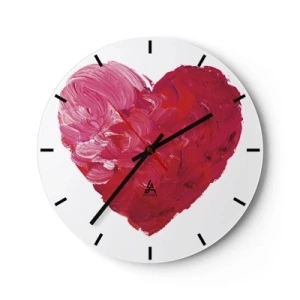 Wandklok - Klok - Geschilderd hart in tinten rood en roze - 30x30cm - Alles wat je nodig hebt is liefde - Moderne wanddecoratie voor woonkamer, keuken en slaapkamer ARTTOR