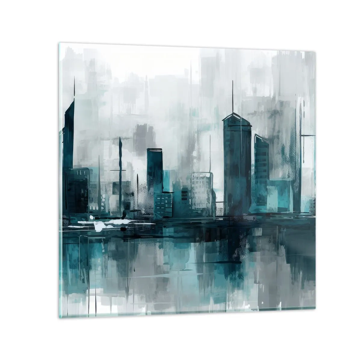 Schilderen op glas - Een stad in de kleur van regen - 40x40 cm