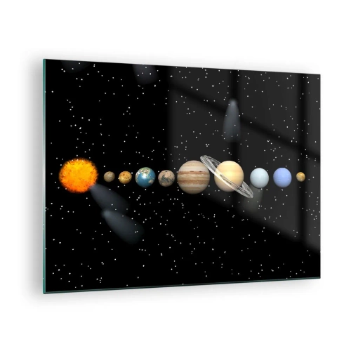 Schilderen op glas - Het zonnestelsel tegen de achtergrond van sterren in de ruimte - 70x50cm - En de planeten razen, razen... - Moderne wanddecoratie voor woonkamer en slaapkamer ARTTOR