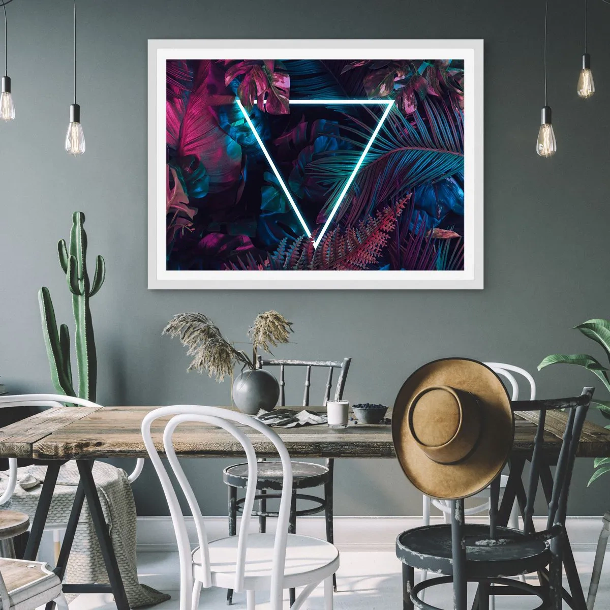 Poster in een witte lijst - Disco-achtige tuin - 91x61 cm