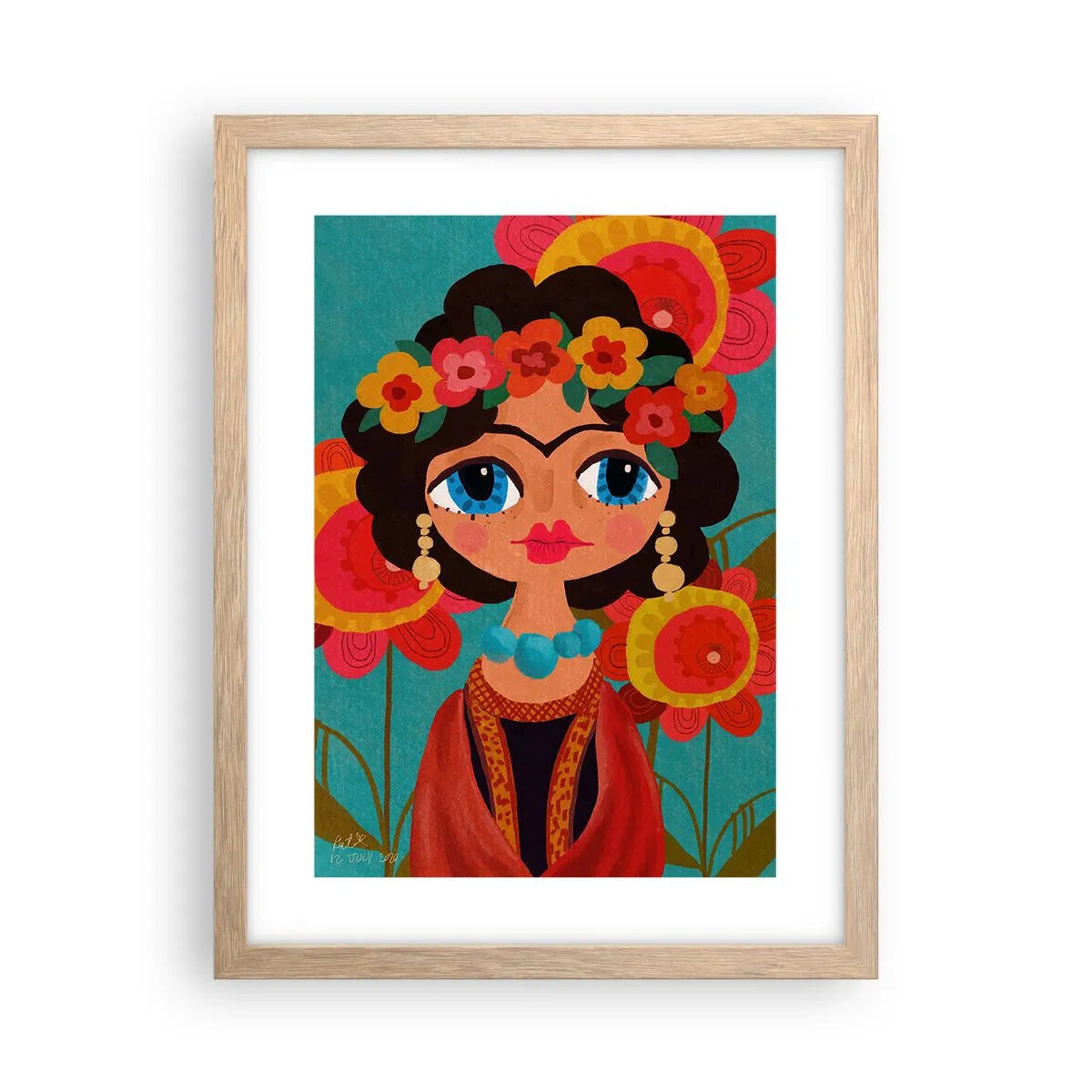 Een poster in een licht eiken lijst - Mevrouw papaver - 30x40 cm