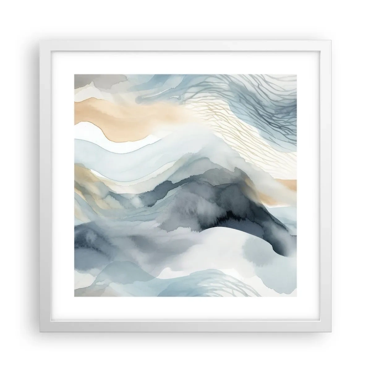 Poster in een witte lijst - Besneeuwde en mistige abstractie - 40x40 cm