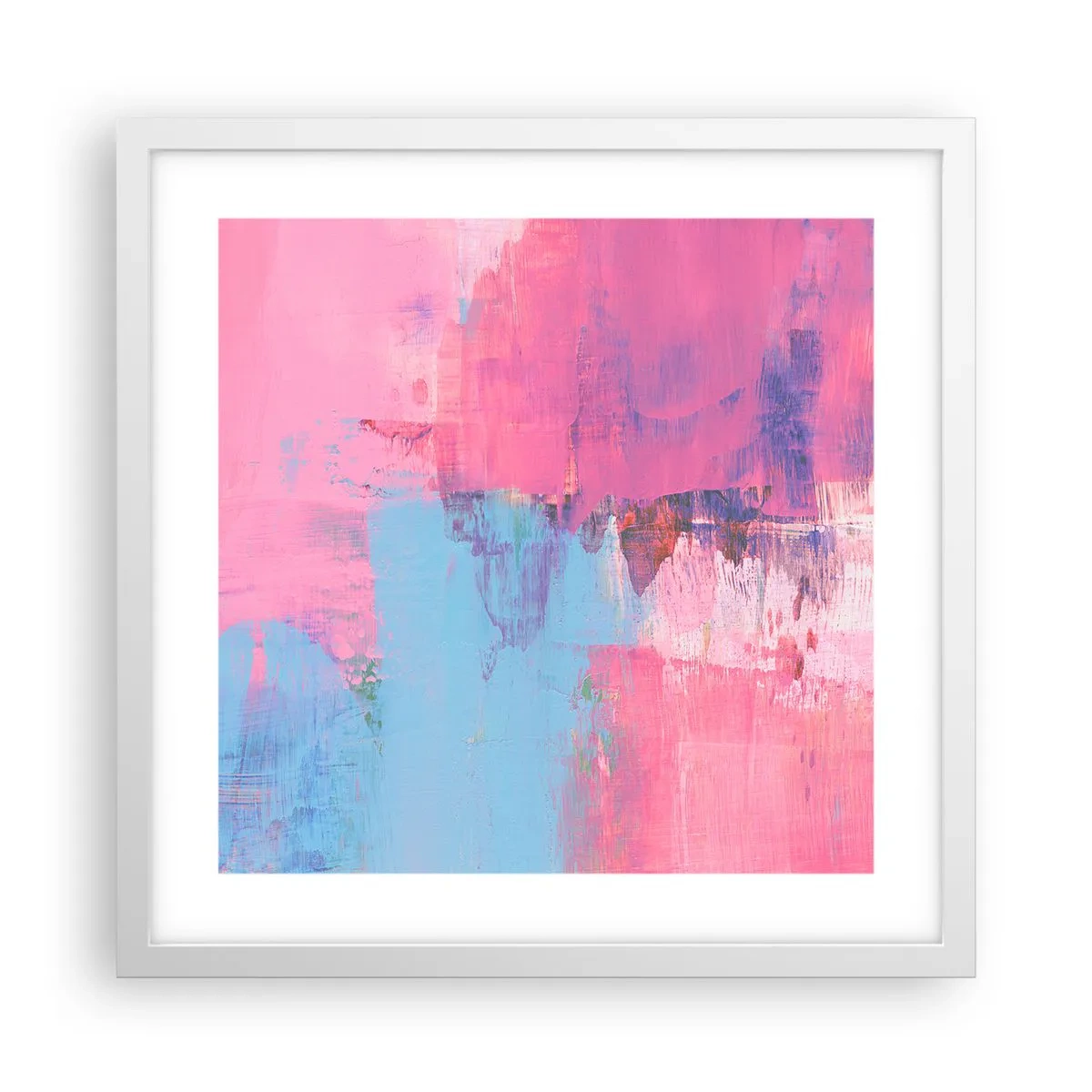 Poster in een witte lijst - Roze, blauw en een vleugje licht - 40x40 cm