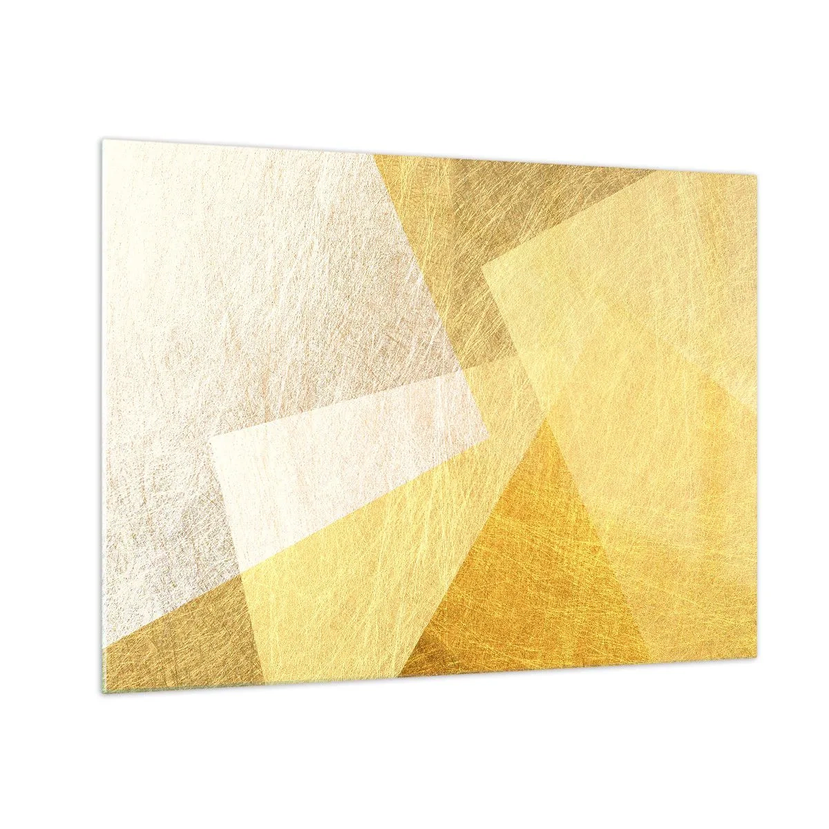 Schilderen op glas - Gouden geometrische vormen met een metalen en lichte textuur - 70x50cm - Geometrie weer - Moderne wanddecoratie voor woonkamer en slaapkamer ARTTOR