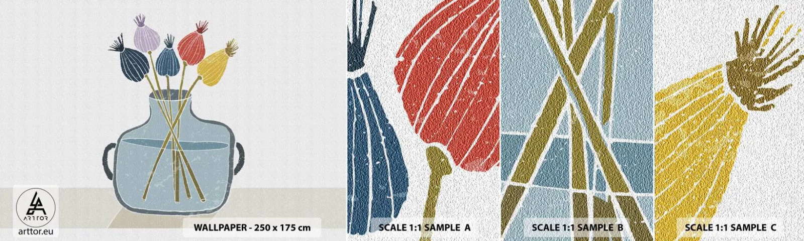 Fotobehang Staaltje Standard Eco - Alsof hij met maanzaad heeft gezaaid - Bloemen, Vaas, Minimalisme - 100x30 cm