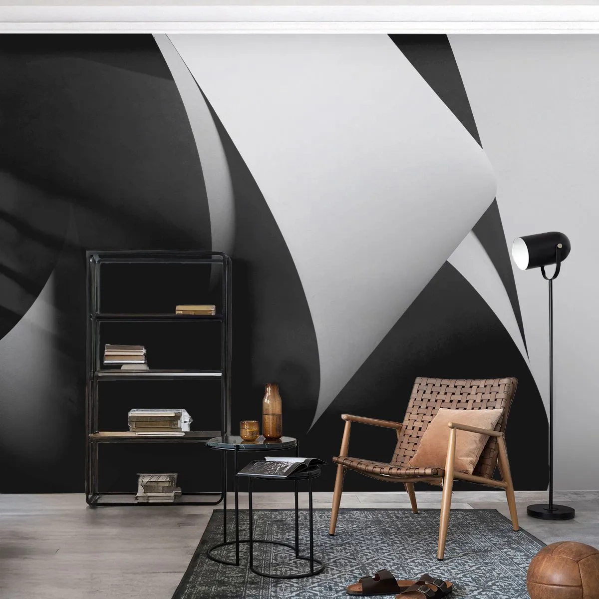 Fotobehang Premium Sand - Lichtvlakken uit de diepten van de schaduw - 3D, Ingetogen, Vormen - 300x210 cm