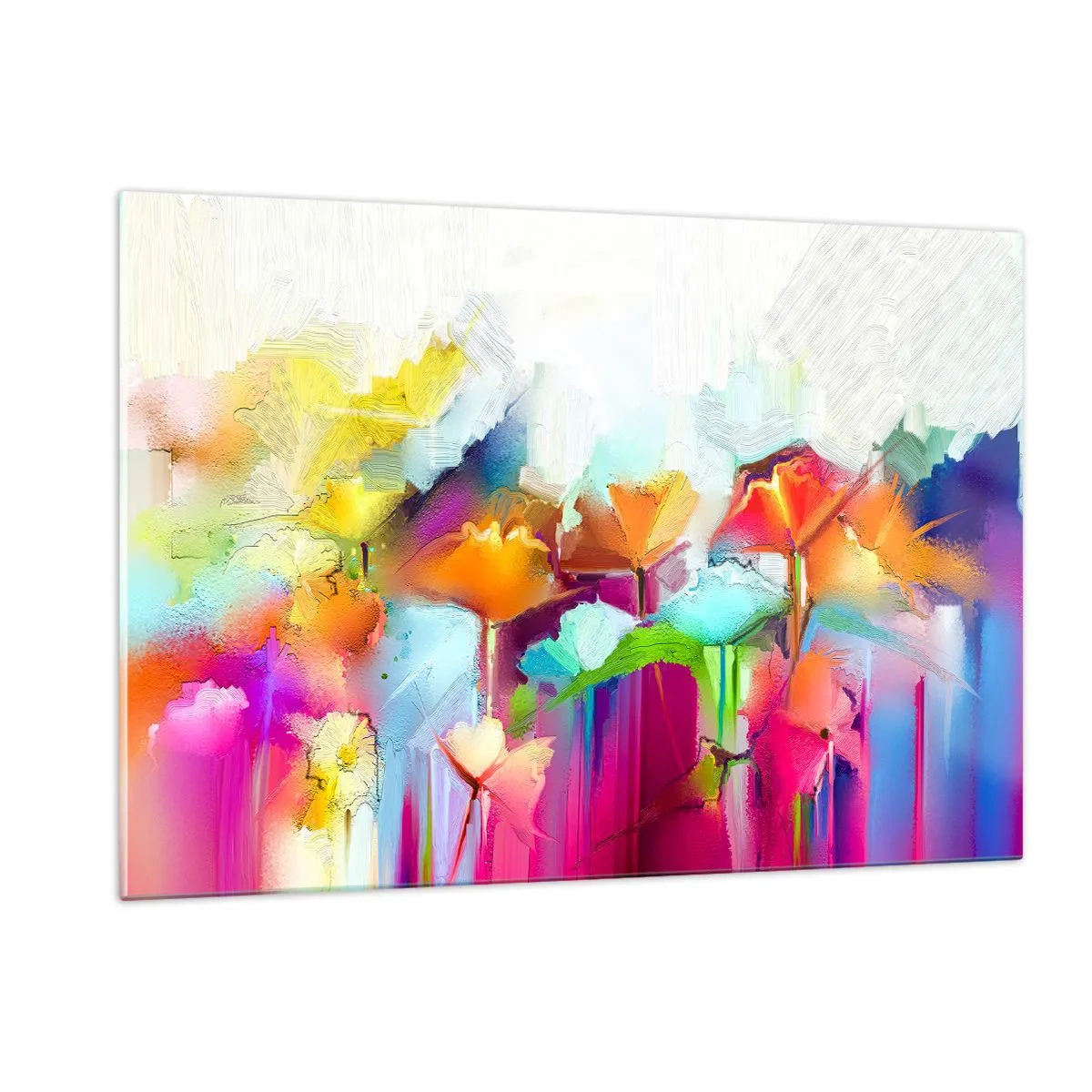 Schilderen op glas - De regenboog is tot bloei gekomen - 120x80 cm
