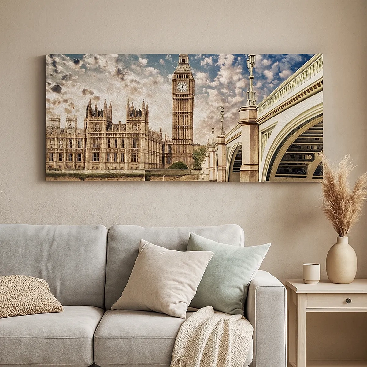 Schilderen op canvas - Luchtige wolken boven de Theems - 30x30 cm