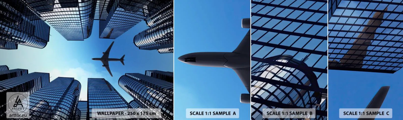 Fotobehang Staaltje Standard Eco - Het uitzicht vanuit het glazen ravijn - Architectuur, Vliegtuig, Stad - 100x30 cm