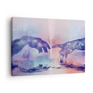 Schilderen op canvas - Symbolische handen in abstracte kleuren, verwijzend naar het thema van de schepping - 70x50cm - Goddelijke levensvonk - Moderne wanddecoratie voor woonkamer en slaapkamer ARTTOR
