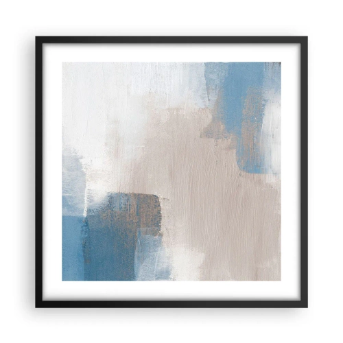 Poster in een zwarte lijst - Roze abstractie achter een blauw gordijn - 50x50 cm