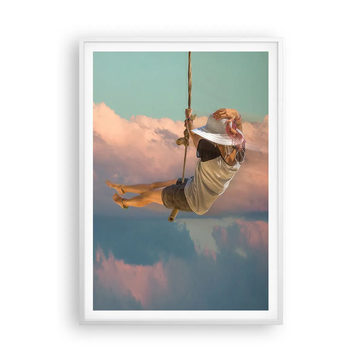 Poster in een witte lijst - Plezier in de wolken - 70x100 cm