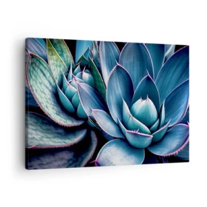 Schilderen op canvas - Agave in tinten blauw en groen met roze accenten - 70x50cm - Levenskracht - Moderne wanddecoratie voor woonkamer en slaapkamer ARTTOR