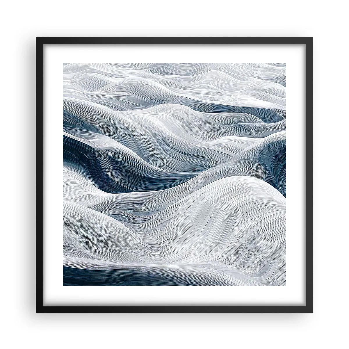 Poster in een zwarte lijst - Witte en blauwe golven - 50x50 cm