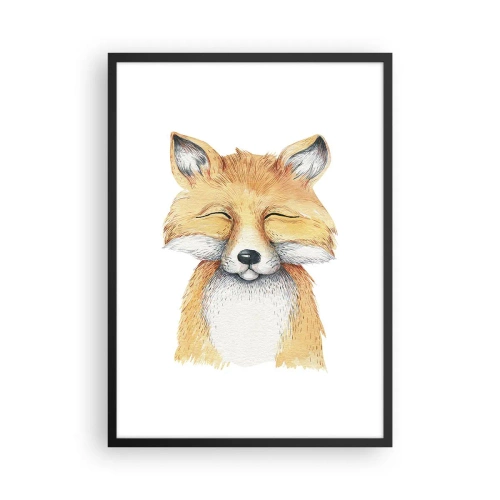 Poster in een zwarte lijst - Een charmante tekening van een lachende vos in zachte kleuren - 50x70cm - Vossenstemmingen - Moderne wanddecoratie voor woonkamer en slaapkamer ARTTOR