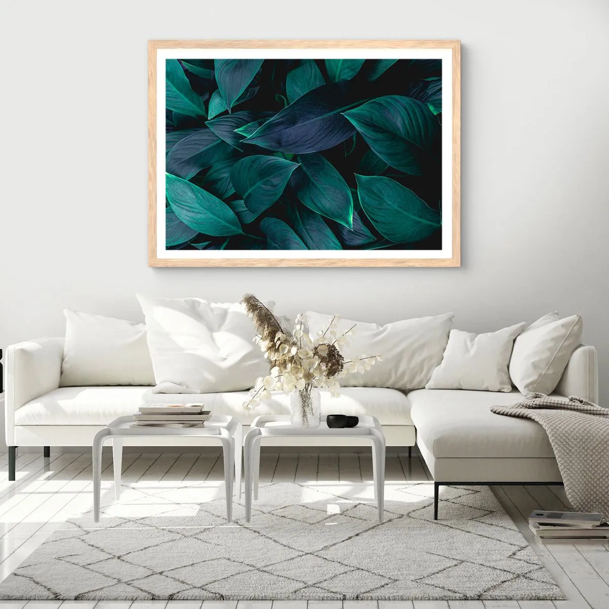 Een poster in een licht eiken lijst - Groen op zichzelf - 100x70 cm