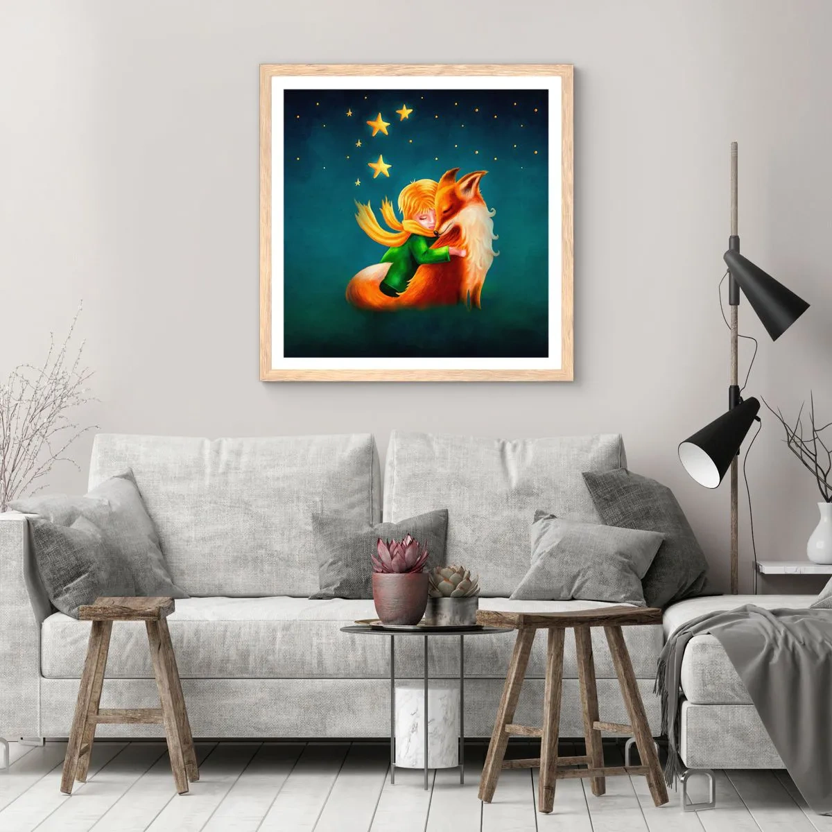 Een poster in een licht eiken lijst - Kleine Prins - 60x60 cm
