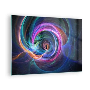 Schilderen op glas - Een abstracte spiraal in felle kleuren op een donkere achtergrond. - 70x50cm - Waar breng je me heen? - Moderne wanddecoratie voor woonkamer en slaapkamer ARTTOR