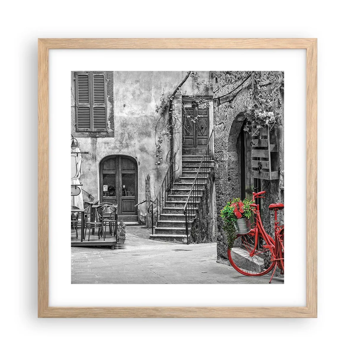 Een poster in een licht eiken lijst - Toscaanse steeg - 40x40 cm