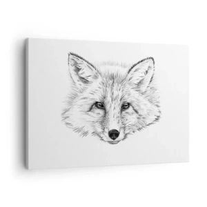 Schilderen op canvas - Zwart-wit tekening van een vossenkop op een witte achtergrond - 70x50cm - Kunnen deze ogen liegen? - Moderne wanddecoratie voor woonkamer en slaapkamer ARTTOR