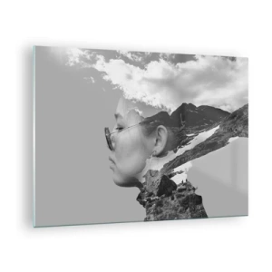 Schilderen op glas - Een creatief dubbelbelicht portret met een berglandschap en wolken - 70x50cm - Top en bewolkt portret - Moderne wanddecoratie voor woonkamer en slaapkamer ARTTOR
