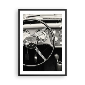 Poster in een zwarte lijst - Het interieur van een klassieke auto in een monochrome stijl - 50x70cm - De droom van een verzamelaar - Moderne wanddecoratie voor woonkamer en slaapkamer ARTTOR