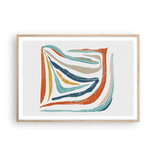 Een poster in een licht eiken lijst - Abstractie met een vriendelijke glimlach - 100x70 cm