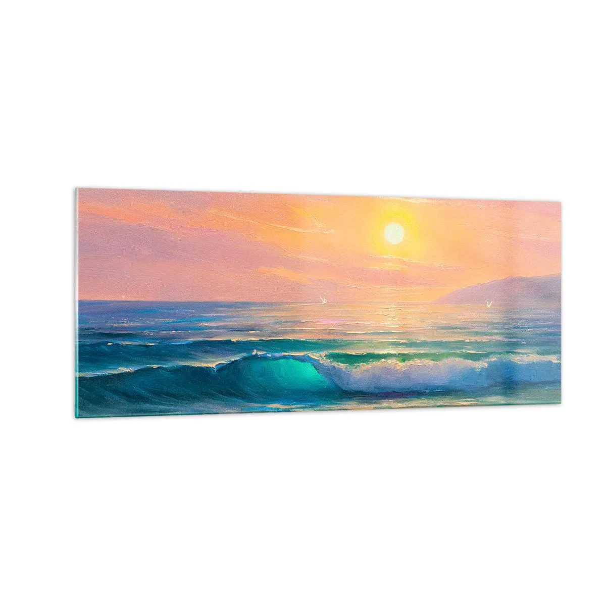 Schilderen op glas - Een turquoise lied van de golven - 100x40 cm