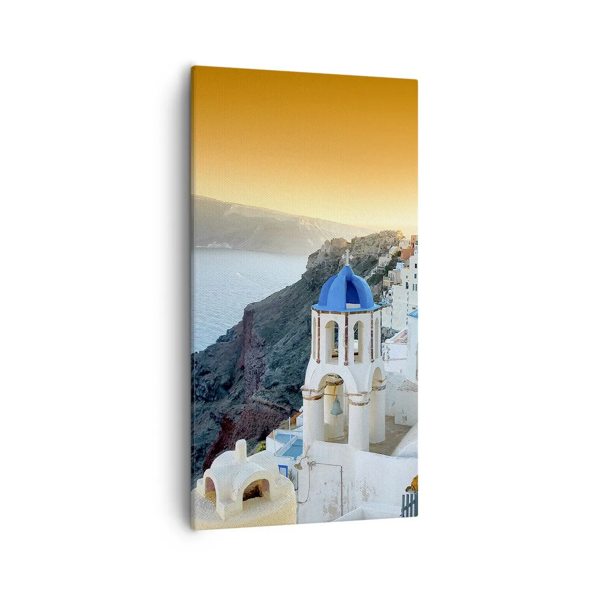 Schilderen op canvas - Santorini - genesteld tegen de rotsen - 55x100 cm