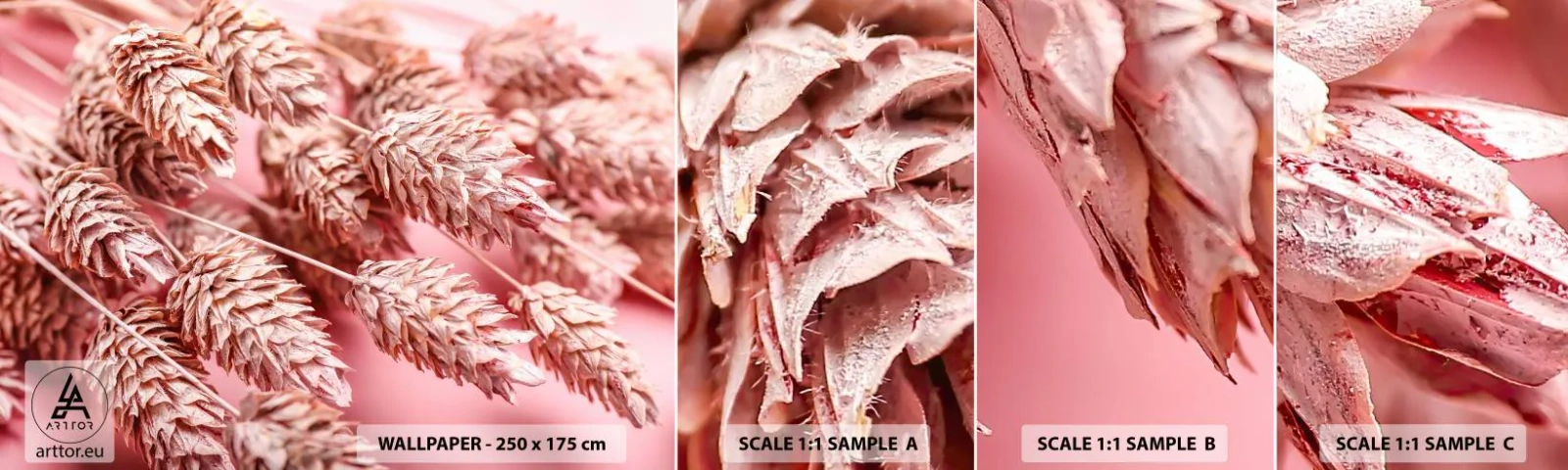 Fotobehang Monster Zelfklevend Deluxe Sticker - Een bloemencascade in roze - Gedroogde bloemen, Boeket bloemen, Bloemen - 100x30 cm