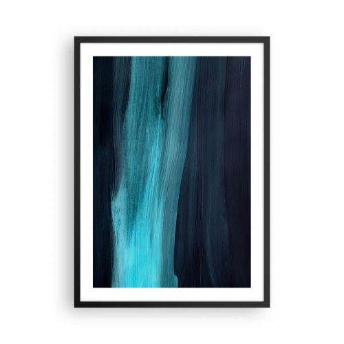 Poster in een zwarte lijst - Een abstracte compositie in tinten zwart en turquoise - 50x70cm - Ga met de stroom mee - Moderne wanddecoratie voor woonkamer en slaapkamer ARTTOR