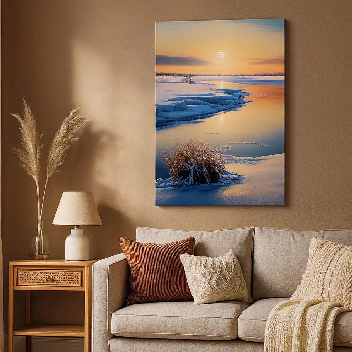 Schilderen op canvas - Winterse zonsondergang - 50x70 cm