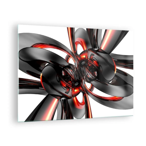 Schilderen op glas - Moderne abstractie in zwart en rood - 70x50cm - Beweging in grafiet en rood - Moderne wanddecoratie voor woonkamer en slaapkamer ARTTOR