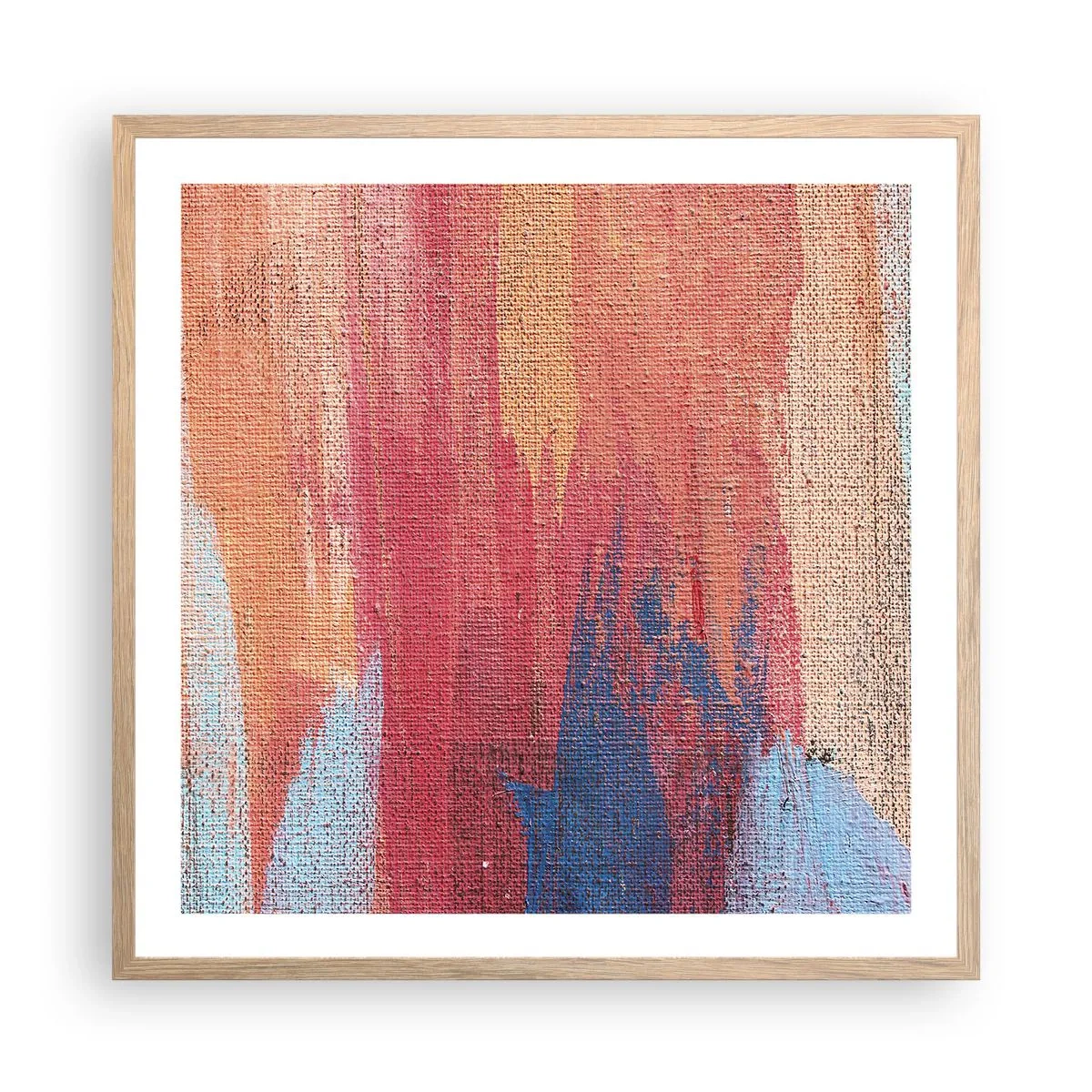 Een poster in een licht eiken lijst - Ren door de regenboog - 60x60 cm