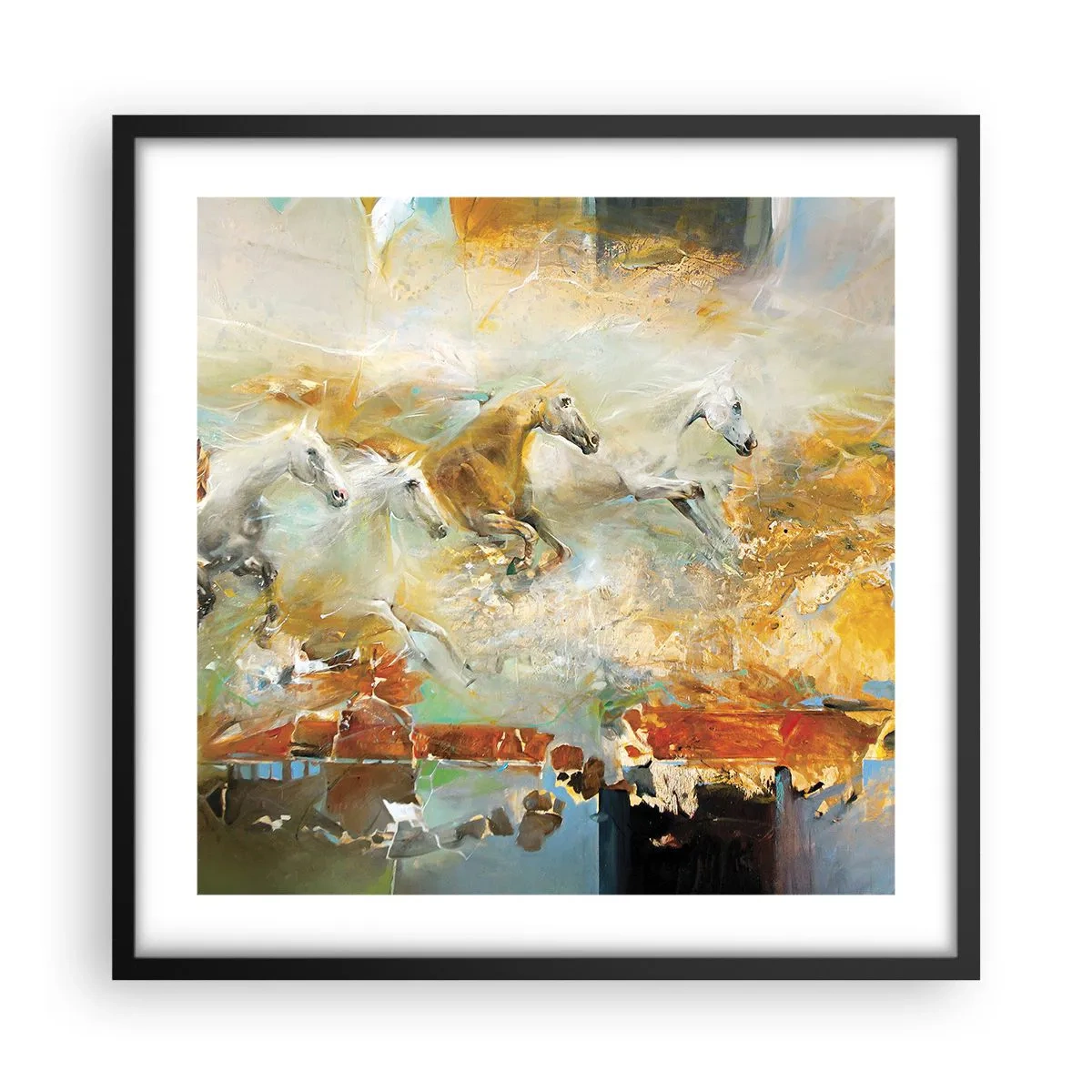 Poster in een zwarte lijst - Galopperen door het licht - 50x50 cm