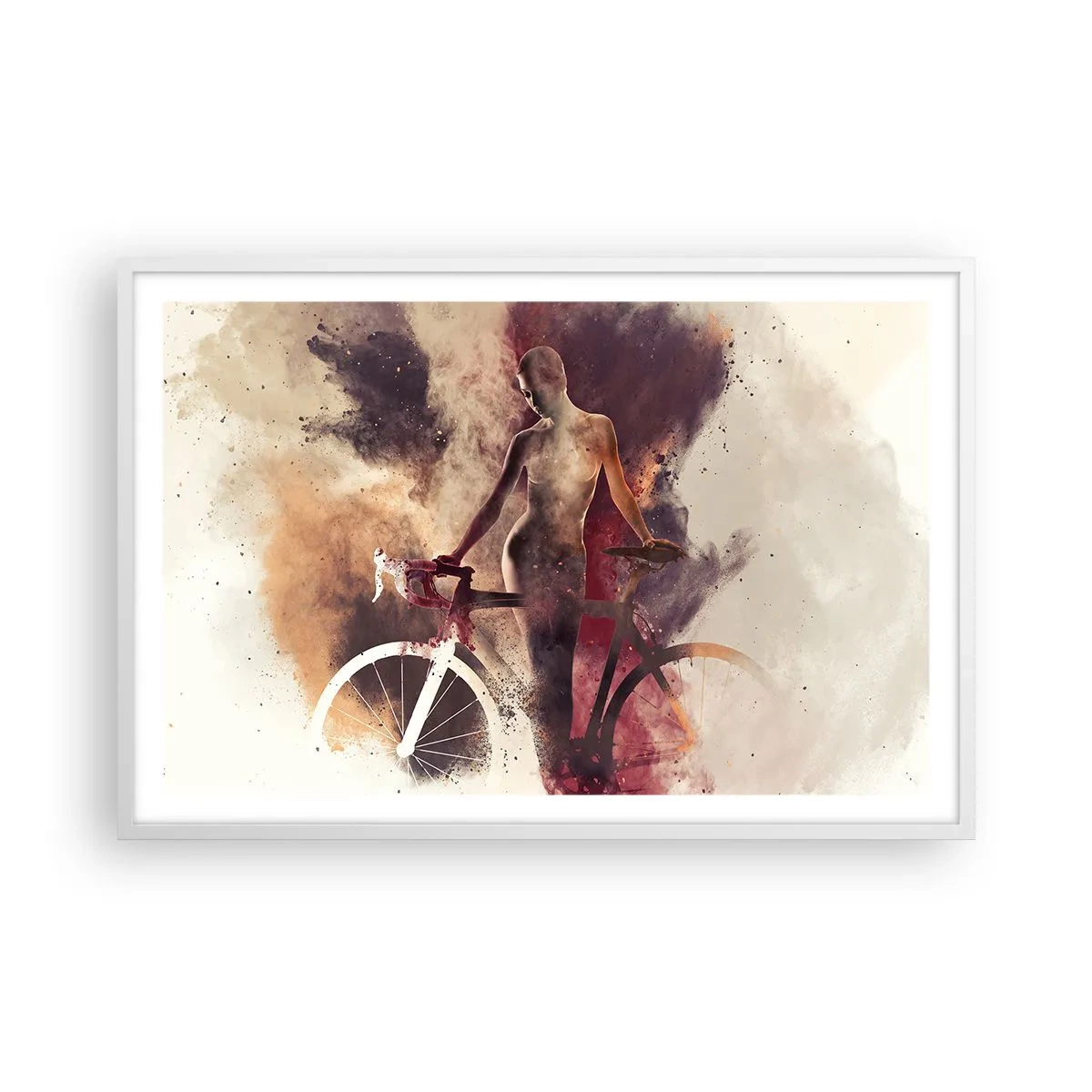 Poster in een witte lijst - Een fietsziel in marmeren vormen - 91x61 cm