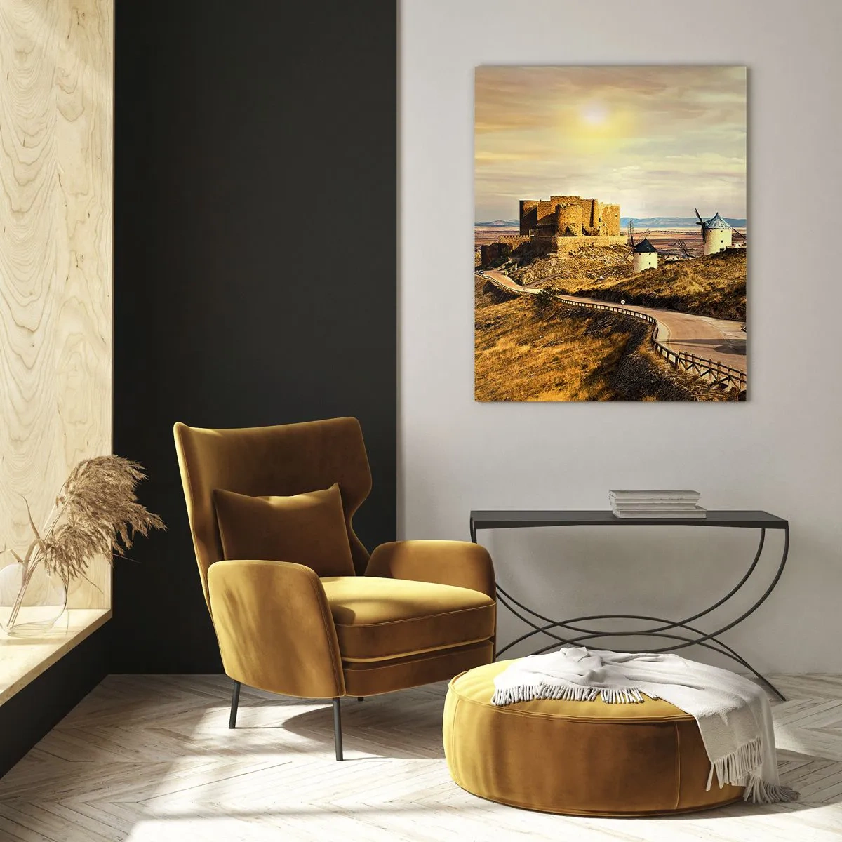 Schilderen op glas - Don Kichot zal snel hier zijn.  - 80x120 cm