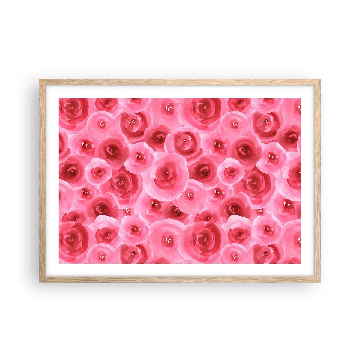 Een poster in een licht eiken lijst - Rozen onder en boven - 70x50 cm
