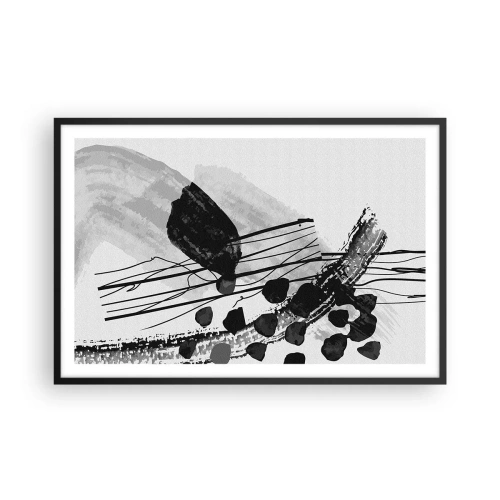 Poster in een zwarte lijst - Zwart-wit organische abstractie - 91x61 cm