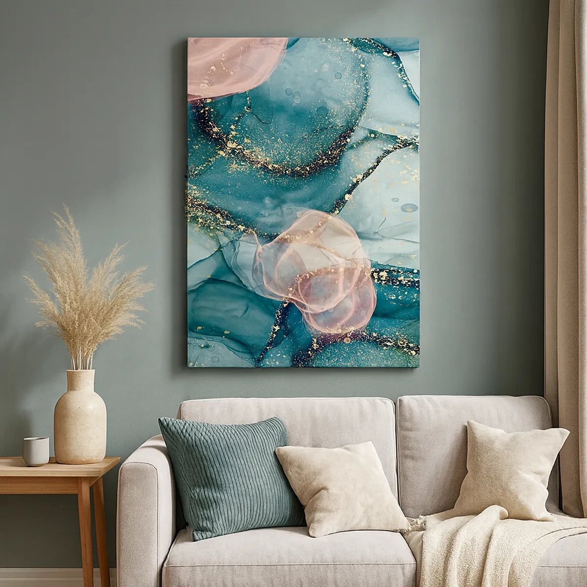 Schilderen op canvas - Zijdeblauw, tule roze - 50x70 cm
