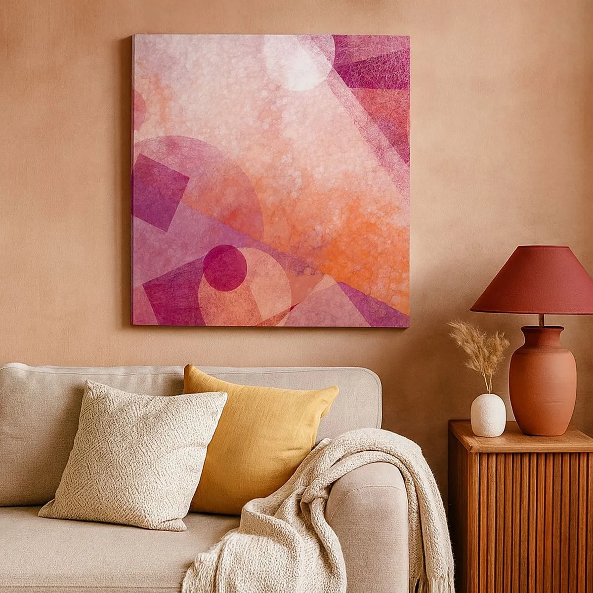Schilderen op canvas - Geometrische transformaties in roze - 30x30 cm