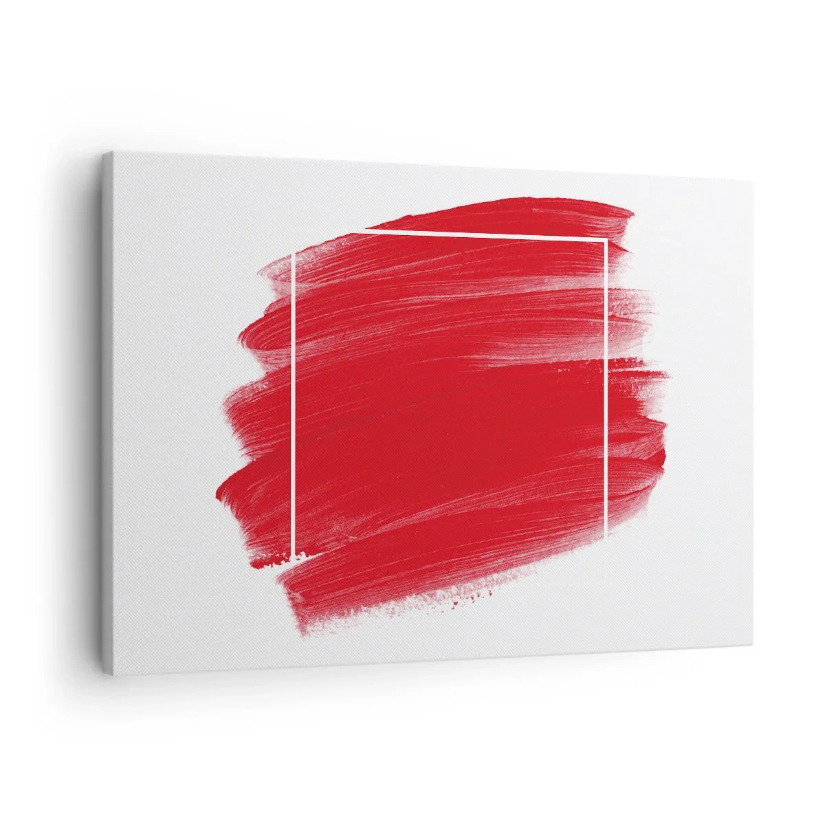 Schilderen op canvas - Rode penseelstreek met witte rand - 70x50cm - Uit het frame - Moderne wanddecoratie voor woonkamer en slaapkamer ARTTOR