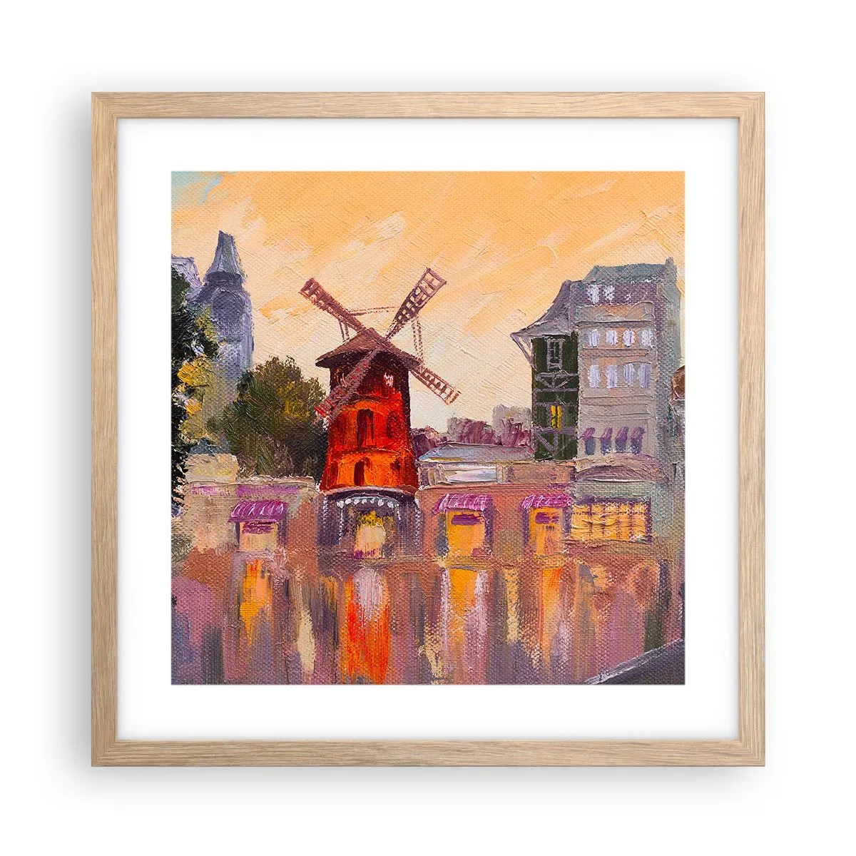 Een poster in een licht eiken lijst - Parijse iconen – Moulin Rouge - 40x40 cm