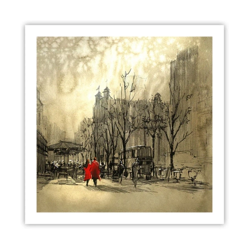 Poster - Een date in de Londense mist - 60x60 cm