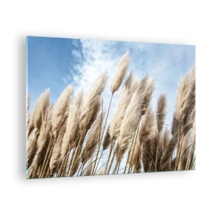 Schilderen op glas - Decoratieve pampasgrassen tegen een blauwe lucht - 70x50cm - Zonnige en winderige streling - Moderne wanddecoratie voor woonkamer en slaapkamer ARTTOR