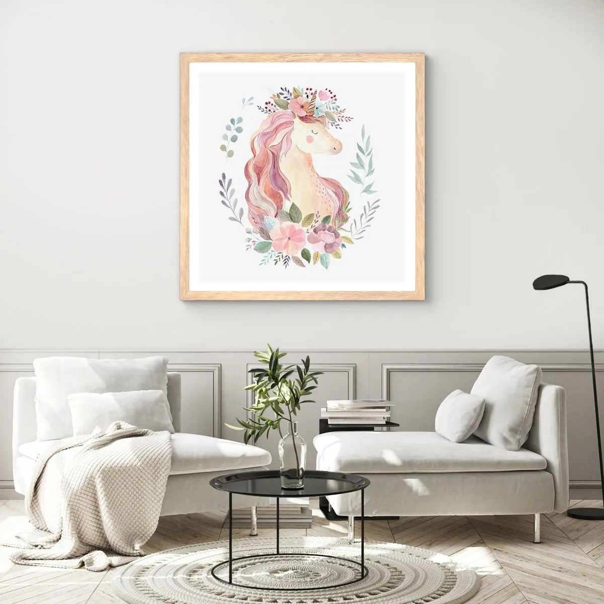 Een poster in een licht eiken lijst - Een uitnodiging in de wereld van sprookjes - 60x60 cm