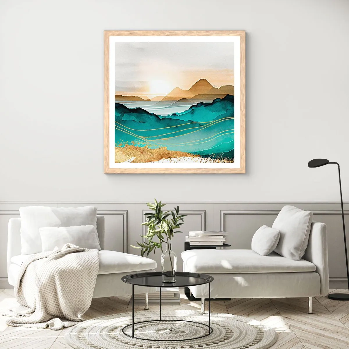 Een poster in een licht eiken lijst - Op de rand van abstractie – landschap - 60x60 cm