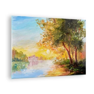 Schilderen op glas - Meer met bomen bij zonsondergang - 70x50cm - Et in Arcadia ego - Moderne wanddecoratie voor woonkamer en slaapkamer ARTTOR