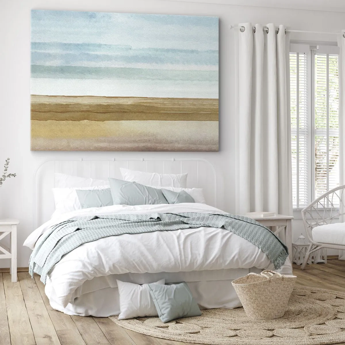 Schilderen op canvas - Abstract strandlandschap in pasteltinten - 70x50cm - Troost - Moderne wanddecoratie voor woonkamer en slaapkamer ARTTOR